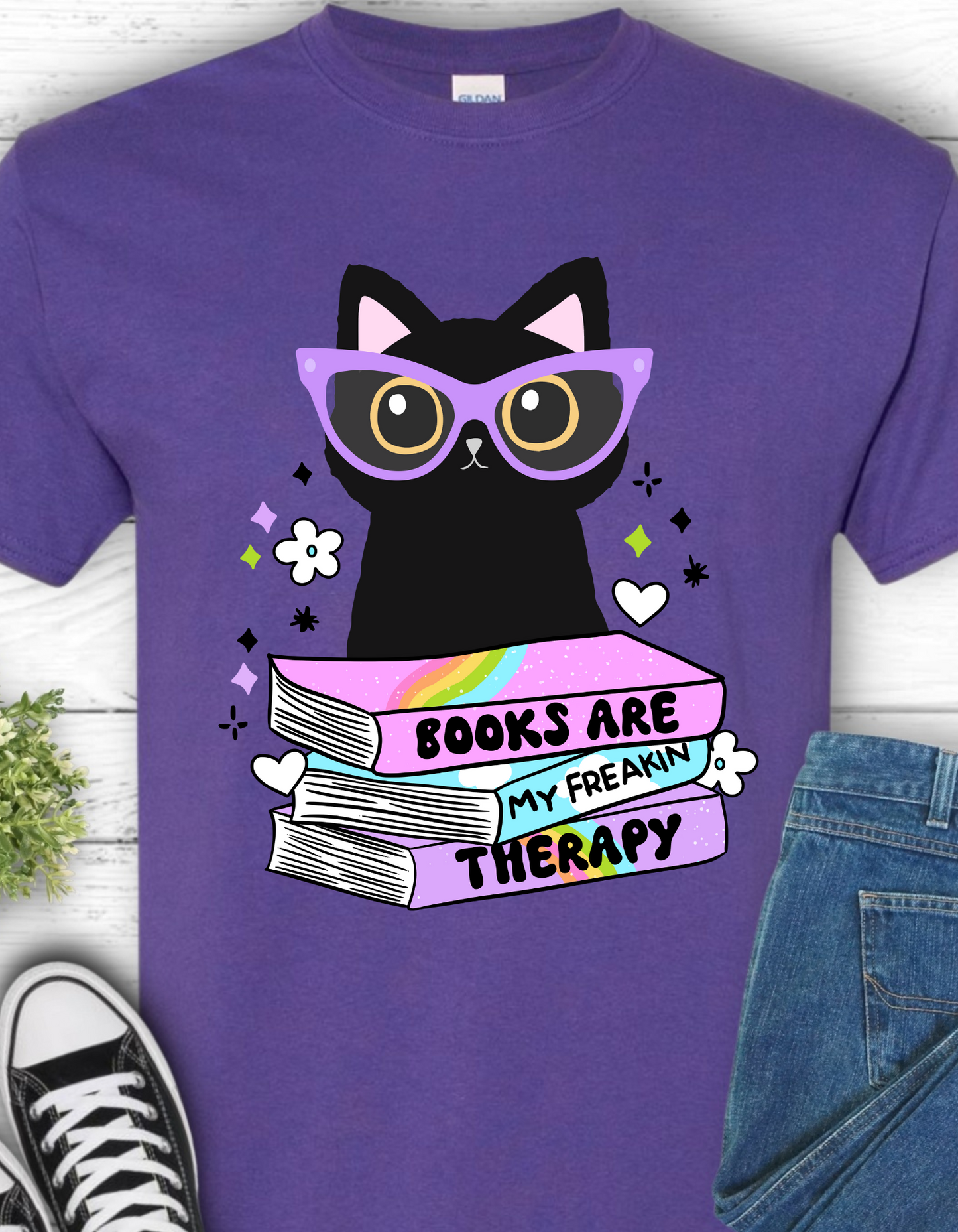 Books Are My Therapy Cat Tee